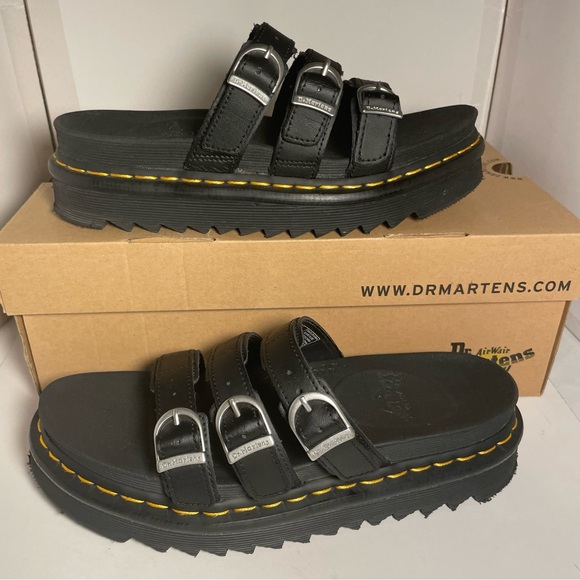 Dr. Martens Black Adair Slide Sandals 9 - Picture 3 of 10
